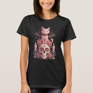 Camiseta Kawaii Pastel Vela Goth Gato Asa de Morcego Açúcar