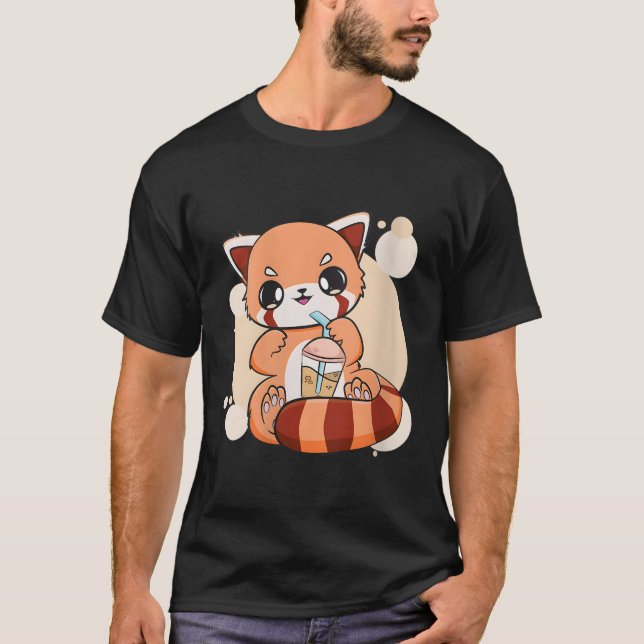 Camiseta Kawaii Pearl Bubble Tea Red Panda Boba Anime (Frente)