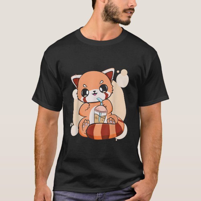 Camiseta Kawaii Pearl Bubble Tea Red Panda Boba Anime (Frente)