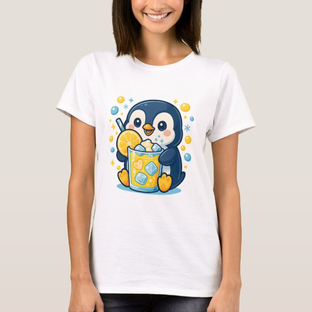 Camiseta Kawaii Penguin com Lemonade - Fita de Verão (Frente)