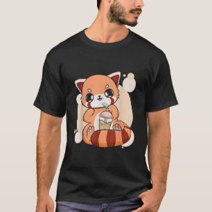 Camiseta Kawaii Pérola Chá de Bolha Panda Vermelho Boba Ani