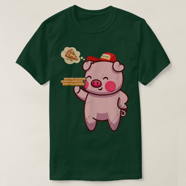 Camiseta Kawaii Pig Cute Animal Pizza Delivery Funny Pizza  (Frente do Design)