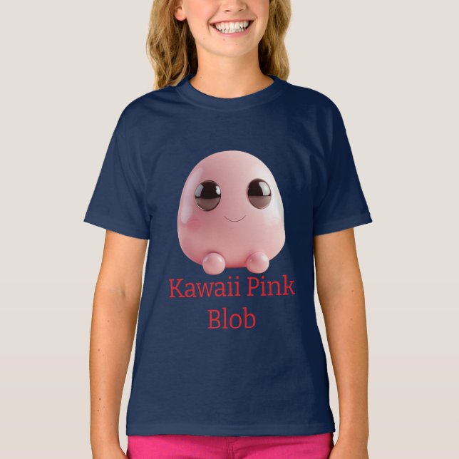 Camiseta Kawaii Pink Blob — Personagem 3D Fofo  (Frente)