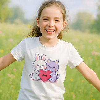 Camiseta Kawaii Pixel Bunny e Cat Heart Shir