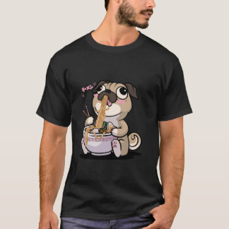Camiseta Kawaii Pug Ramen Bowl Anime Otaku Japanese Noodles
