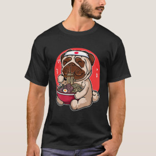 Camiseta Kawaii Pug Ramen Cute Japonês Manga Anime Dog Lov