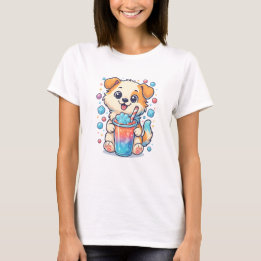 Camiseta Kawaii Puppy Slush Drink - Estilo de Boba para Cac