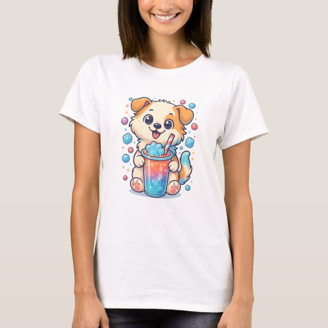 Camiseta Kawaii Puppy Slush Drink - Estilo de Boba para Cac (Frente)