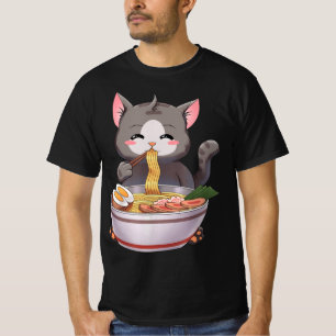 Camiseta Kawaii Ramen Cat Anime Comida Japonês Crianças Rap