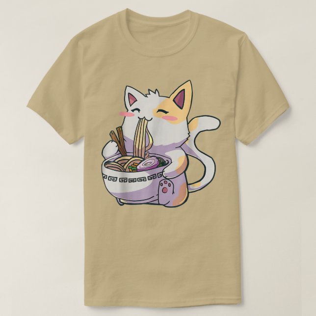 Camiseta Kawaii Ramen Cat Anime Comida Japonesa  (Frente do Design)