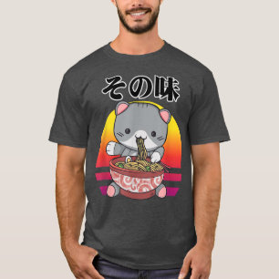 Camiseta Kawaii Ramen Cat Comendo Noodles Anime Manga Cat 