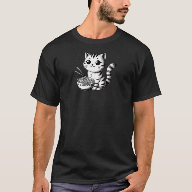 Camiseta Kawaii Ramen Cat - Cute Noodle Lover TSQ (Frente)