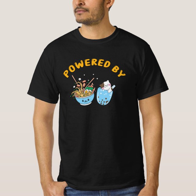 Camiseta Kawaii Ramen & Cat Design | Ramen Powered e Cat (Frente)