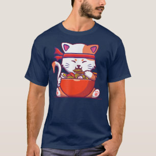 Camiseta Kawaii Ramen Cat Man Girl Humor Japonês Gi