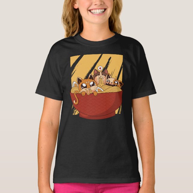 Camiseta Kawaii Ramen Cats (Frente)