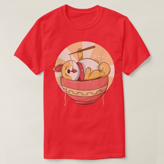 Camiseta Kawaii Ramen Cute Anime Dog Corgi Noodles Japonese (Frente do Design)