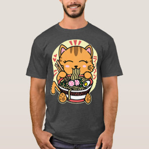 Camiseta Kawaii Ramen Cute Anime Laranja Cat Noodle Japonês