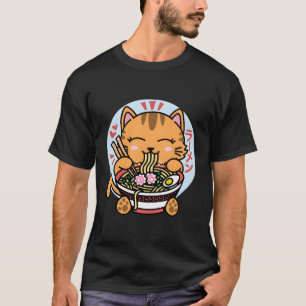 Camiseta Kawaii Ramen Cute Anime Laranja Cat Noodle Japonês