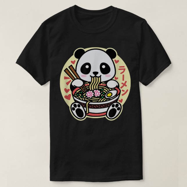 Camiseta Kawaii Ramen Cute Anime Panda Japonês Asiático Noo (Frente do Design)