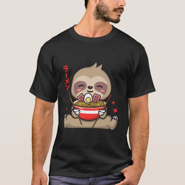 Camiseta Kawaii Ramen Cute Anime Sloth Japonês Noodles Kid (Frente)