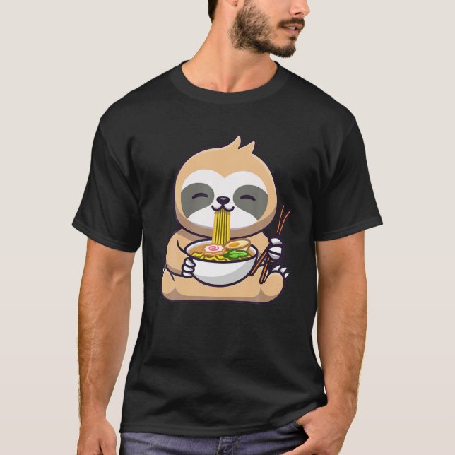 Camiseta Kawaii Ramen Cute Anime Sloths Otaku Nood Japonês (Frente)