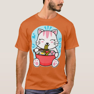 Camiseta Kawaii Ramen Cute Anime White Cat Japonês Instantâ
