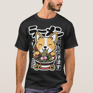 Camiseta Kawaii Ramen Cute Dog Corgi Japonês Noodles Lets