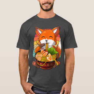 Camiseta Kawaii Ramen Fox, Japonês Neko Noodle Engraçado An