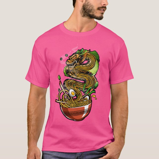 Camiseta Kawaii Ramen Noodles Bowl Chopsticks Anime Dragão (Frente)