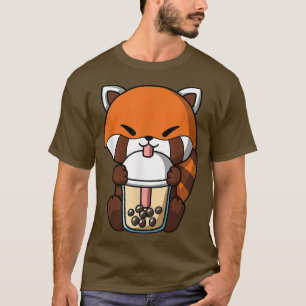 Camiseta Kawaii Red Panda Boba Milk Tea Bubble Tea Anime