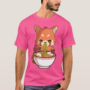 Camiseta Kawaii Red Panda Comendo Ramen Japonês