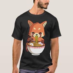 Camiseta Kawaii Red Panda Comendo Ramen Japonês