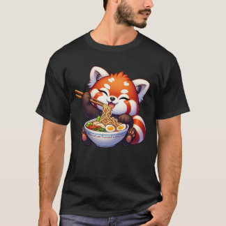 Camiseta Kawaii Red Panda Comendo Ramen Noodle Anime