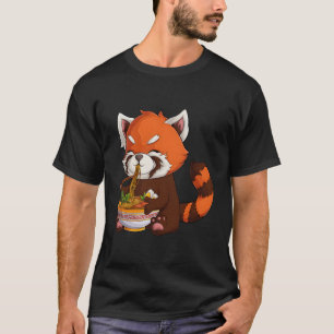 Camiseta Kawaii Red Panda Comeu Macarrão Japonês Ramen