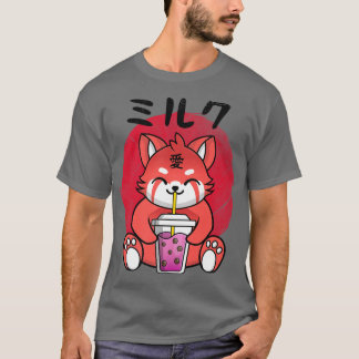 Camiseta Kawaii Red Panda Drinking Strawberry Milk Bubble T