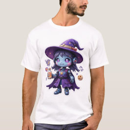 Camiseta Kawaii Robot Witch Girl, Cute Sci-Fi Sorceress Tee