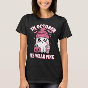 Camiseta Kawaii Rosa Fantasma Halloween Em Outubro Vestimos