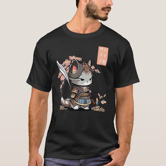 Camiseta Kawaii Samurai Kitten Art Japanese Anime Style for (Frente)