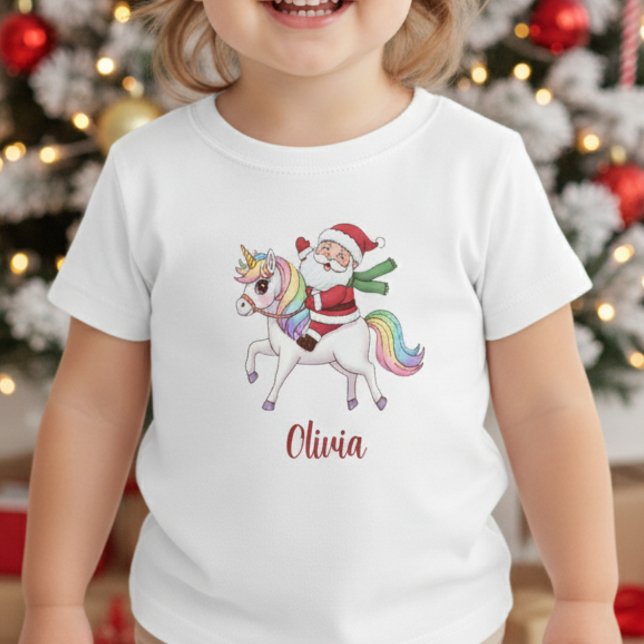 Camiseta Kawaii Santa Claus Riding Rainbow Unicorn (Criador carregado)