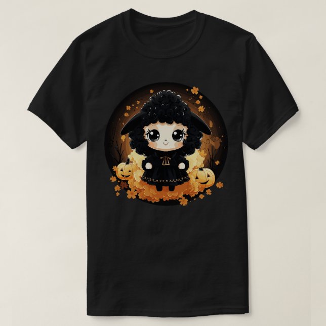 Camiseta kawaii Sheep vestida com uma fantasia de Halloween (Frente do Design)