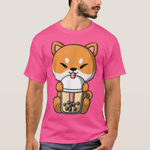 Camiseta Kawaii Shiba Inu Cão Boba milk Tea Bubble Tea Anim