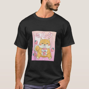 Camiseta Kawaii Shiba Inu Strawberry milk Shake Retro 90s J