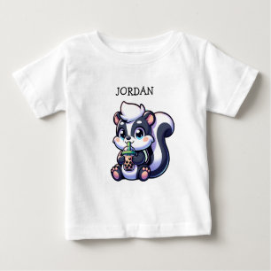 Camiseta Kawaii Skunk Bonito com Chá de Bolha Personalizado