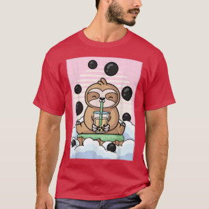 Camiseta Kawaii Sloth Bubble Boba Milk Tea Japonês Aesthet