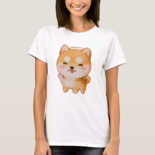 Camiseta Kawaii Smiling Cartoon-Style Shiba Inu