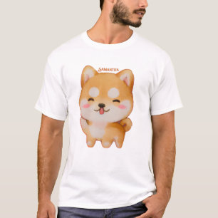Camiseta Kawaii Smiling Cartoon-Style Shiba Inu