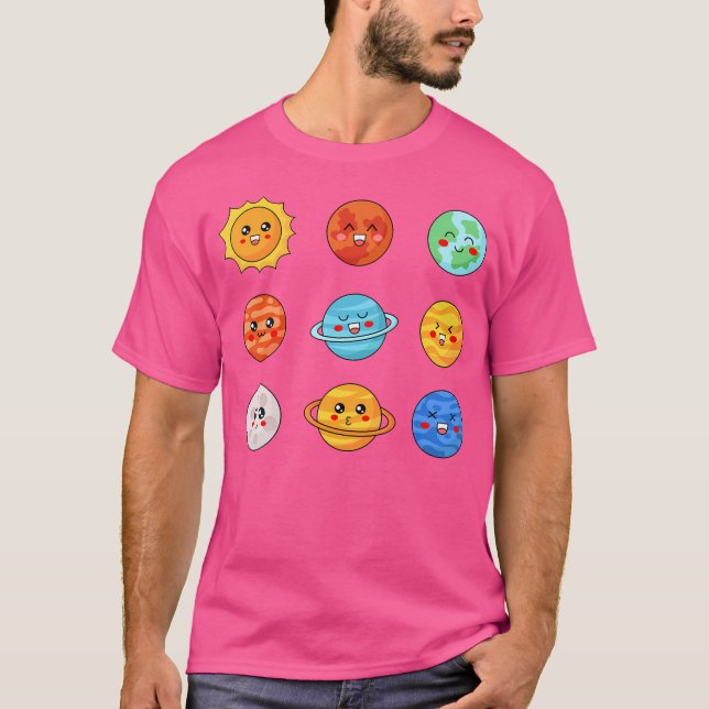 Camiseta Kawaii Solar System Space Planets Stem Anime (Frente)