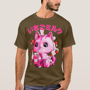 Camiseta Kawaii Strawberry Milk Cat. Chibi Kitten G Japonês
