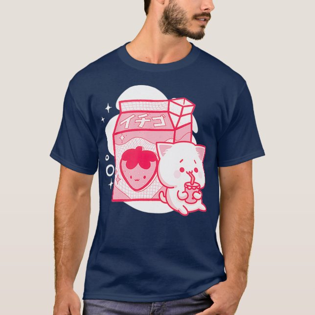 Camiseta Kawaii Strawberry Milk Shake Cat (Frente)