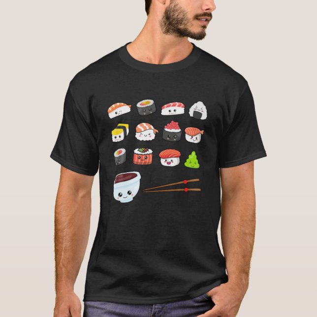 Camiseta Kawaii Sushi Cute Feliz Engraçado Sushi Anime Japo (Frente)